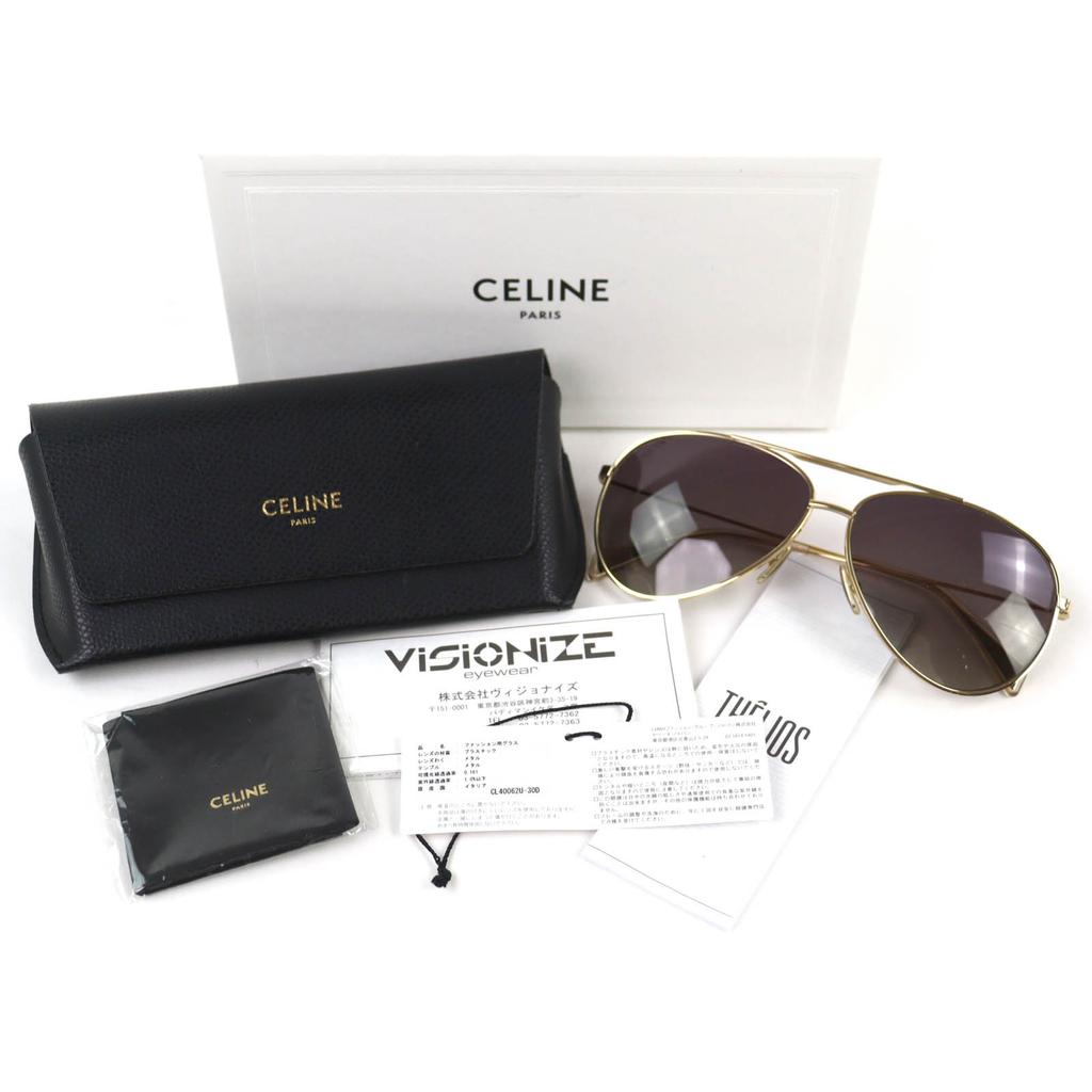 Excellent CELINE sunglasses Two Bridges Teardrop gold cotton mens CL40062U Used