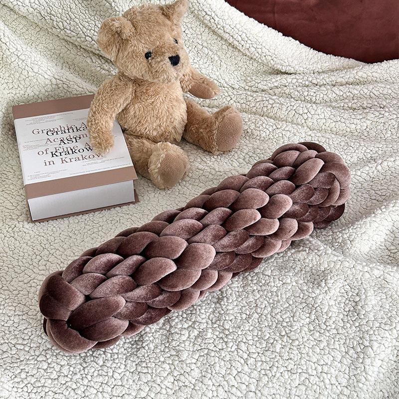 Nordic Sofa Throw Pillow Gold Velvet Cushion Sofa Living Room Hand-woven Bedside Bed Twist Pillow Decoration 42X10CM 6450₽