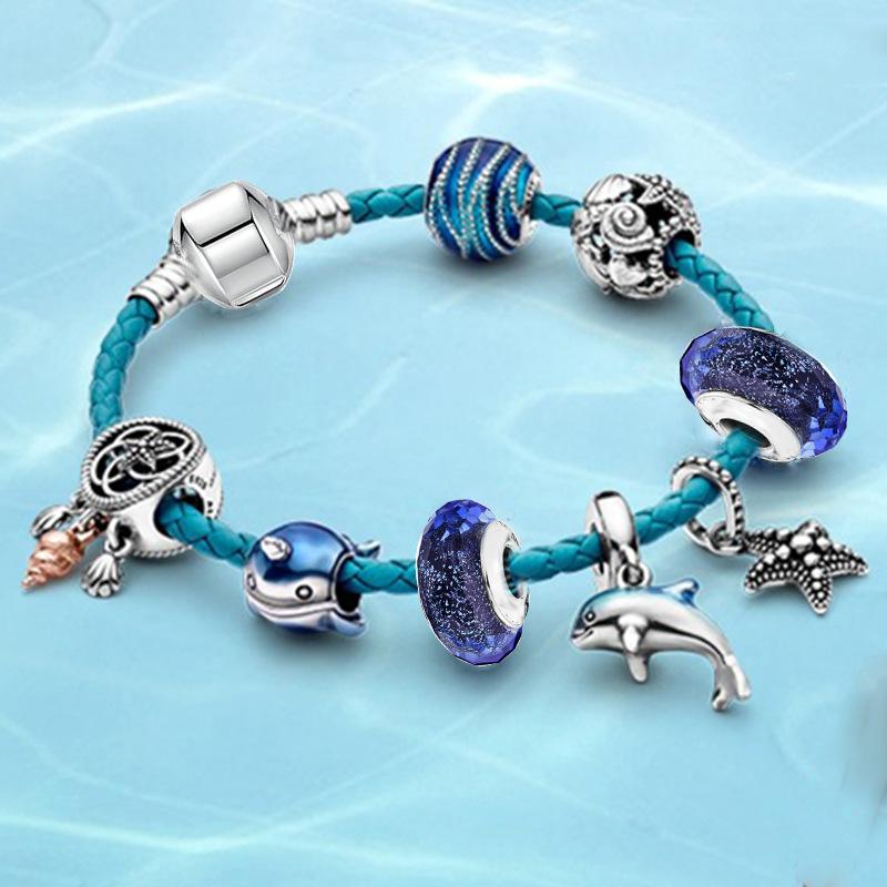 New Ocean Series Leather Rope Charming Women s DIY Exquisite Beaded Bracelet One Size(16-22CM)