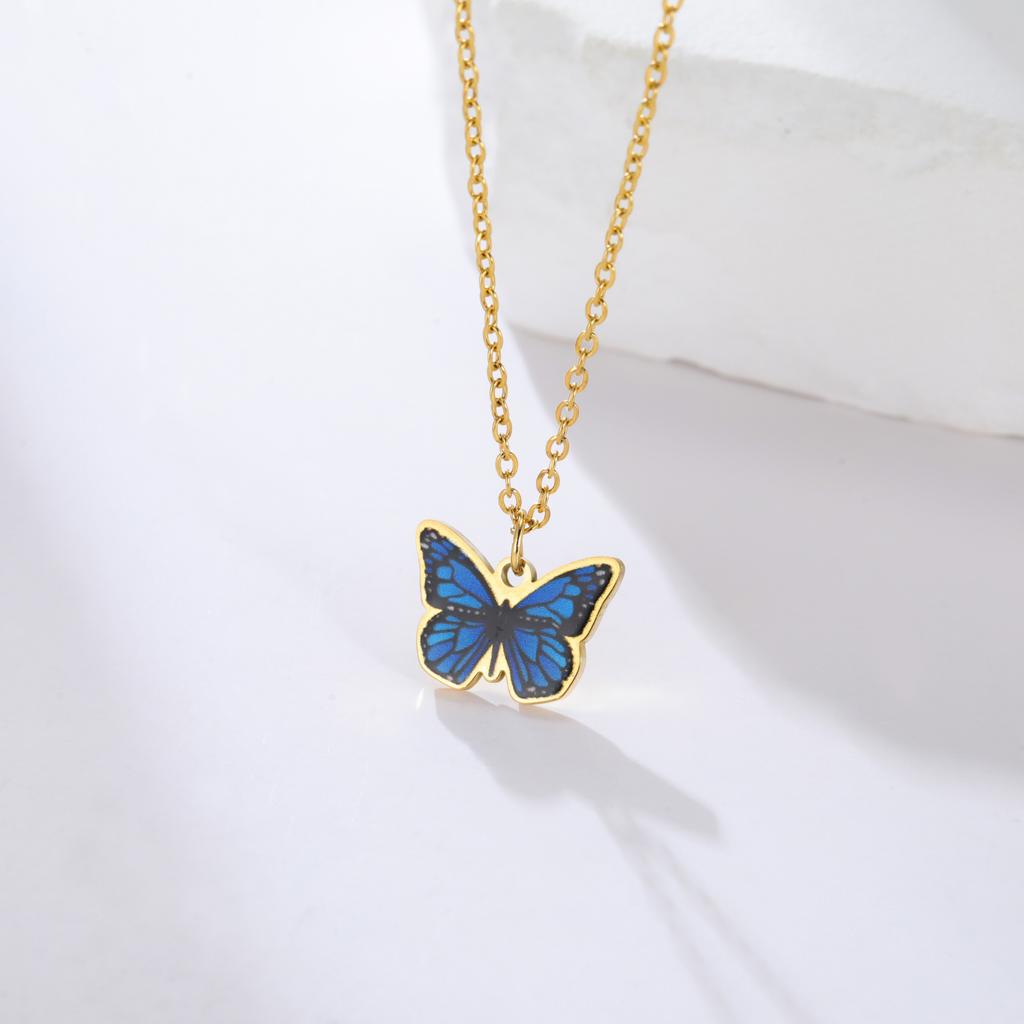 Teamer Colorful Butterfly Necklace For Women Girls Gold Color Stainless Steel Birthday Fashion Jewelry Gift Wholesale 2026 New