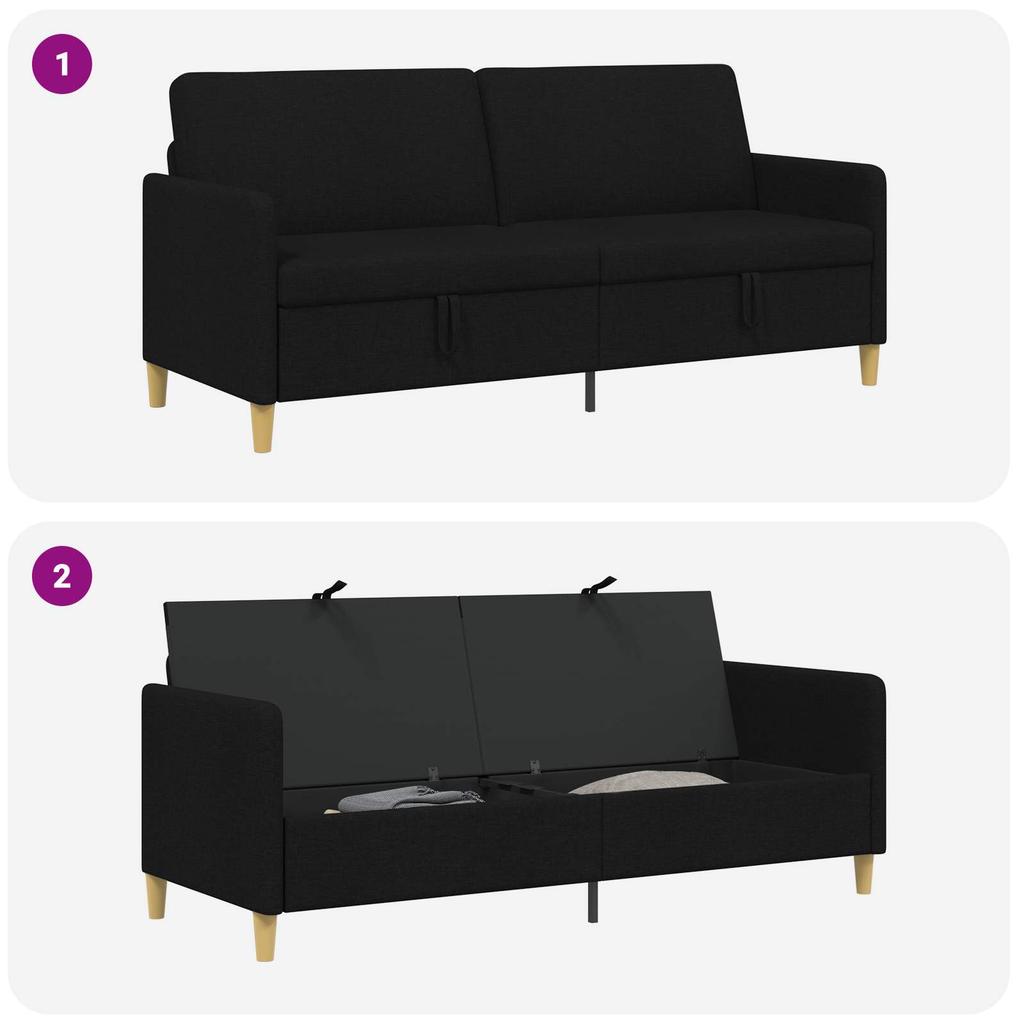 Storage Sofa In Black 192 X 78 X 87 Cm Polyester