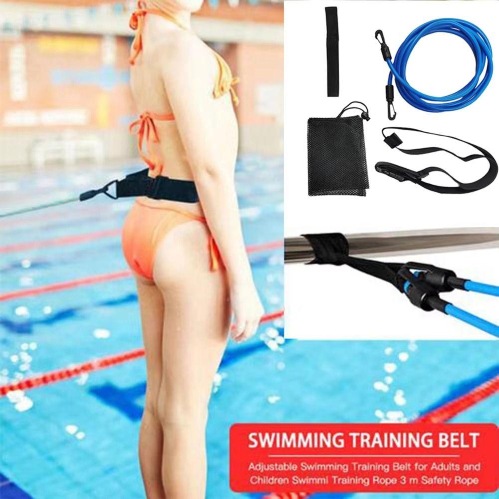 Latex Tubes Swimming Bungee Exerciser 4M Safety Training Band Swim Training Resistance Belt Adult