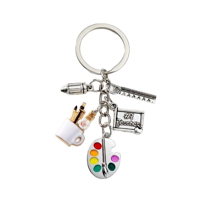 Teacher & Classmate Oil Drop Pencil Red Apple Drawing Board Keychain - Graduation Gift