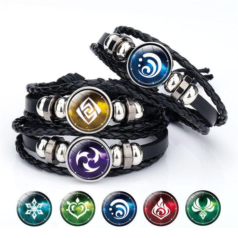 Bracelet Lumineux Genshin Impact avec Bracelet Réglable en Cuir PU pour Briller la Nuit