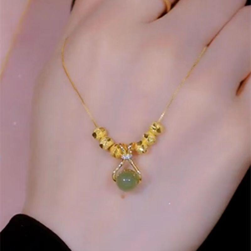 Lucky Bag Hetian Jade Titanium Steel Women's Necklace - Light Luxury Pendant Clavicle Chain, Simple Ins Choker.