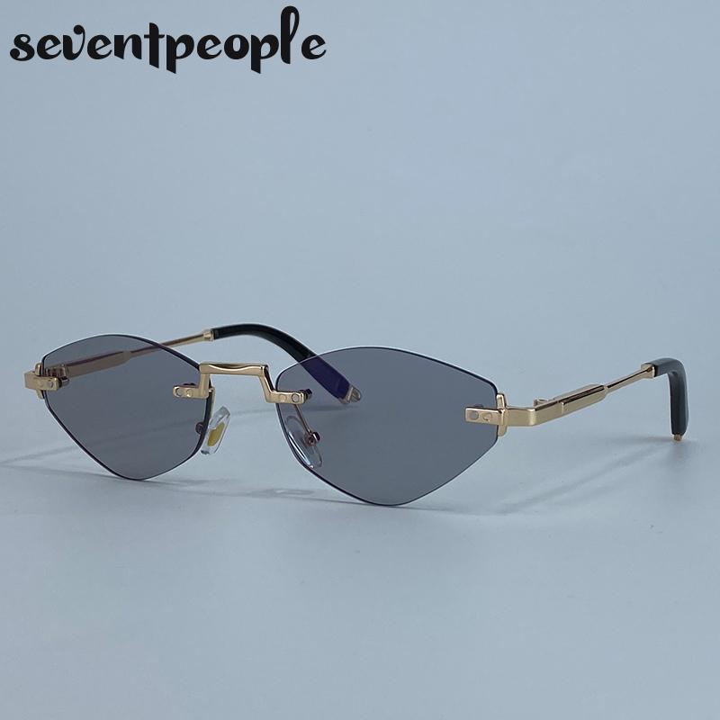 Small Frame Polygon Rimless Sunglasses Women  Luxury Brand Vintage Metal Hexagon Sun Glasses Classic Frameless Shades UV400