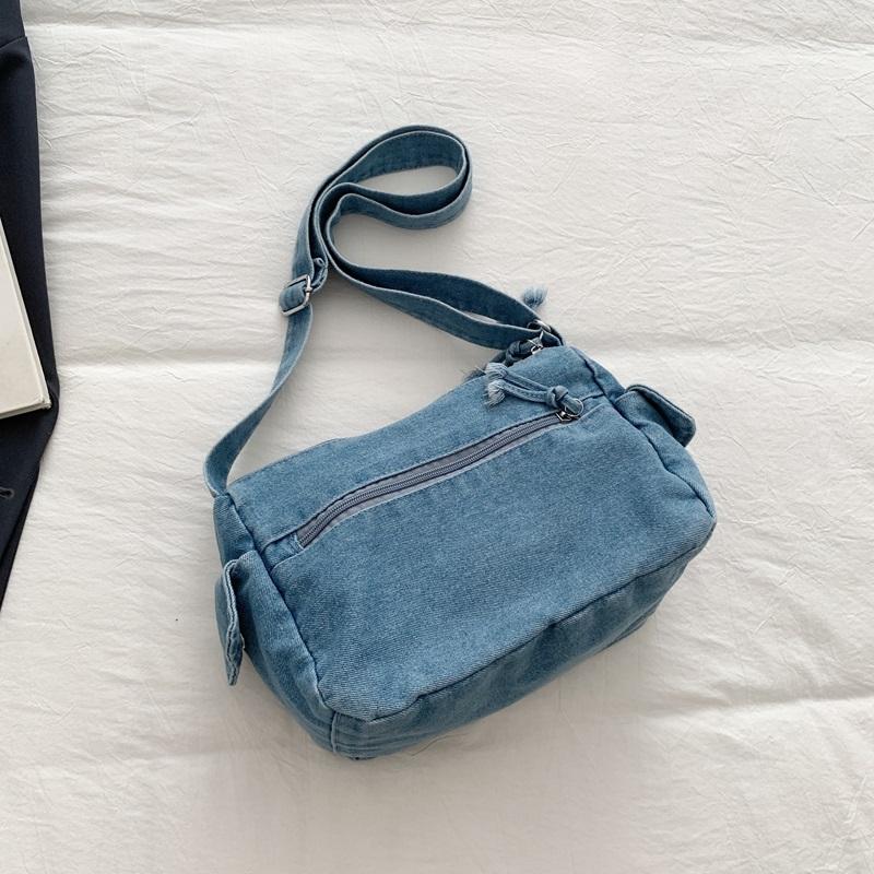 Women Denim Shoulder Bag Vintage Large Capacity Casual Tote Handbag with Multiple Pockets