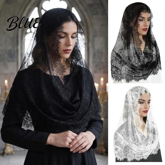 Bridal Lace Veil Church Mantilla Catholic for Wedding Western Style Headwear Halloween Costumes Vintage Eyelash Headwear Photo Prop