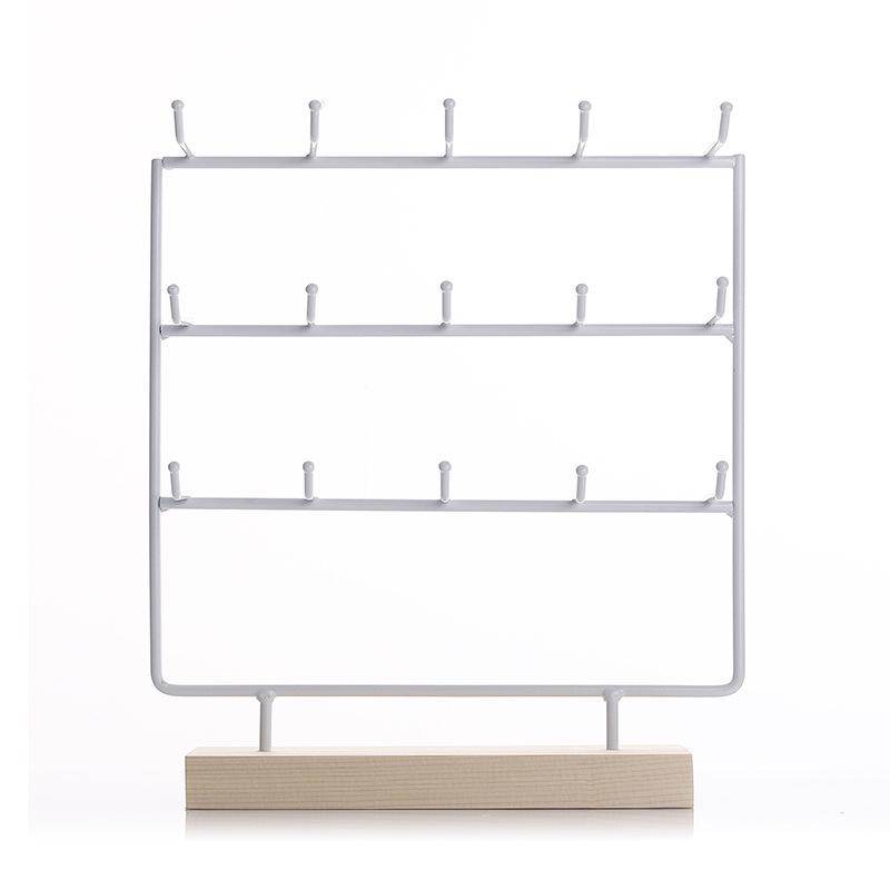 Solid Wood & Wrought Iron Earring Stand with Hooks - Jewelry Display & Storage Rack with Cardboard Packaging