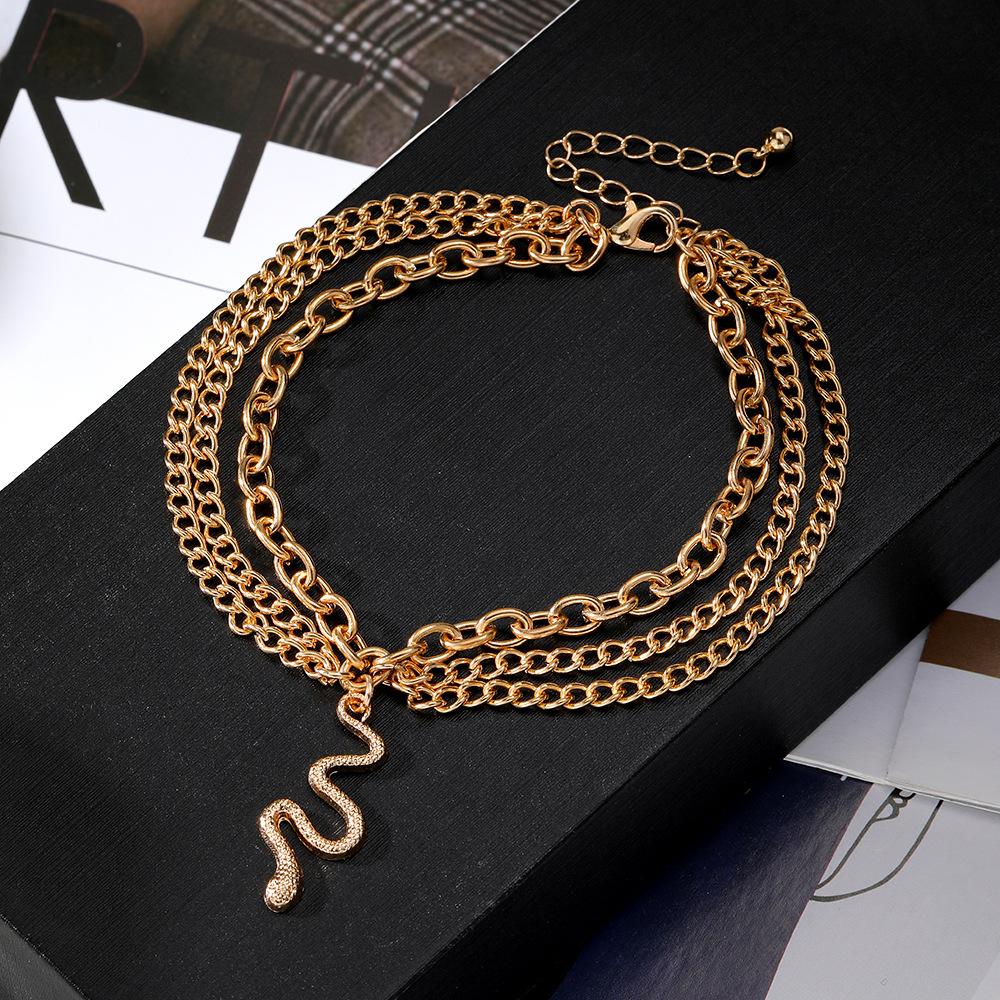 Bohemian Beach Three Layers Snake Shape Anklet for Ladies