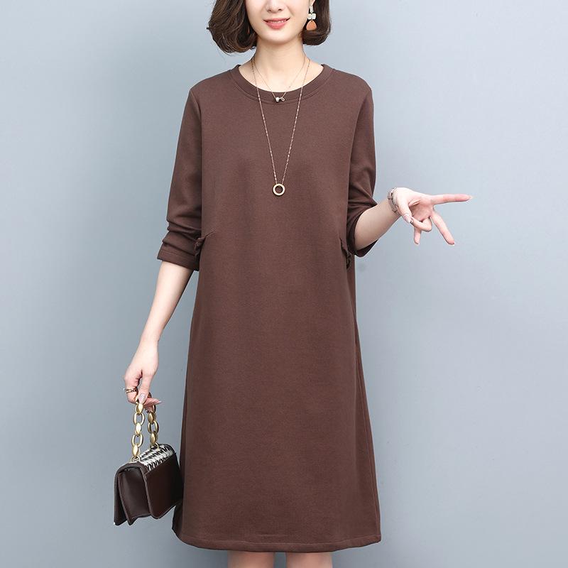 

Женское хлопковое платье-свитшот с длинным рукавом на весну/осень 2024 года - в корейском стиле, приталенное, скрывающее живот XL (Recommended 128-140 jin) кофейный