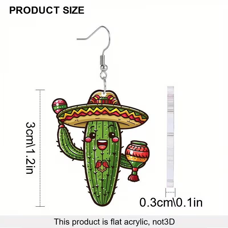 Cross-border Mexican Cute Cactus Acrylic Earrings Five-five Carnival Party Fun Pair of Earrings