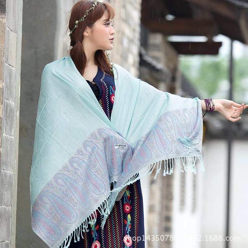 Ethnic Style Cashew Scarf Air Conditioner Large Shawl Scarf Dual-Purpose Jacquard Fringed Spring And Summer Long Cotton Scarf Women