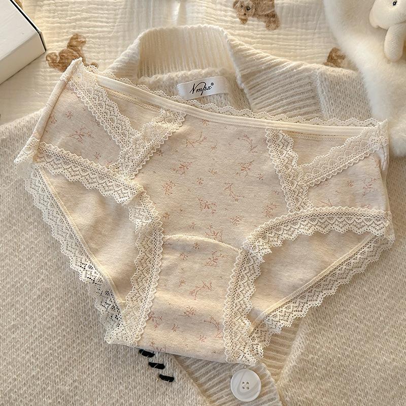 Women S Lace Trim Cotton Underwear Antibacterial Pure Cotton Mid Waist Ladies Panties