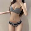 Women Plaid Bras Backless Push Up Underwear Wireless Sexy Design Deep V Brassiere For Lady