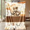Teddy Bear Hearts Pattern Theme Blanket Lightweight Warm Flannel Blanket Decorative Throw Blanket for Home Decoration