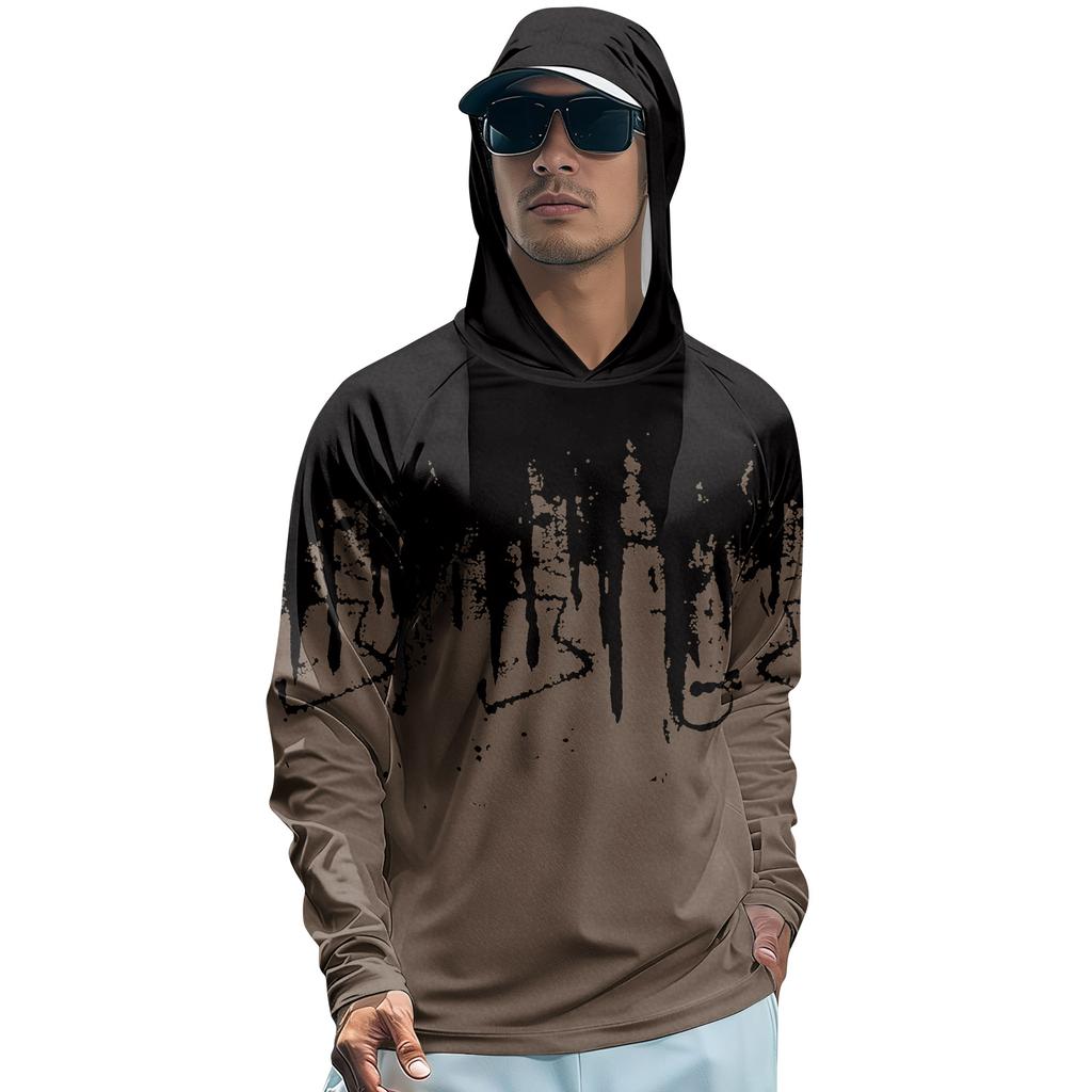Men's Lapel Printed Single Breasted Pocket Long Sleeve Casual Sports T-Shirt