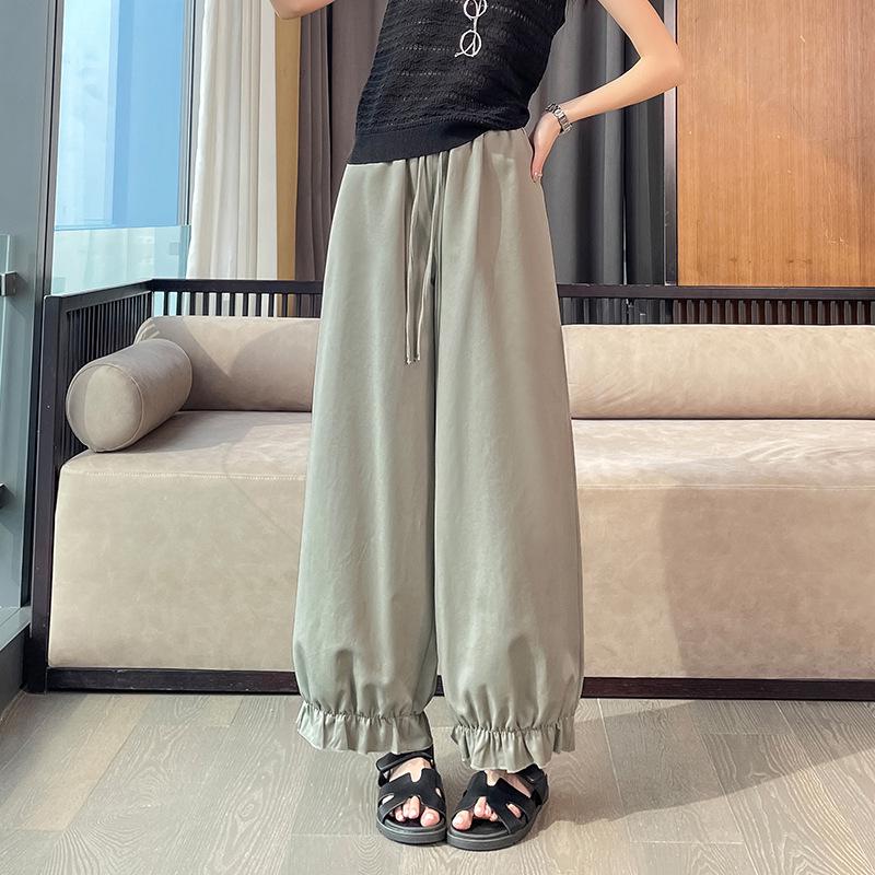 

Korean Casual Loose Wide-Leg Bloomers for Petite Women: High-Waisted Slimming Lace Lantern Pants for Spring/Summer XS светло-серый