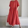 Abito da Donna Primavera Estate Cotone-Lino Ampio Girocollo alla Moda Taglie Forti Manica Corta Casual Comodo Lungo