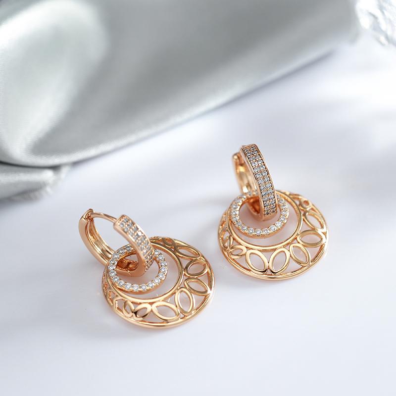 Cercei Lungi de Lux Aur Roz Pentru Femei Neobișnuiți Sculptură Metalică Floare Zircon Natural Nuntă Bijuterii Fine de Zi cu Zi