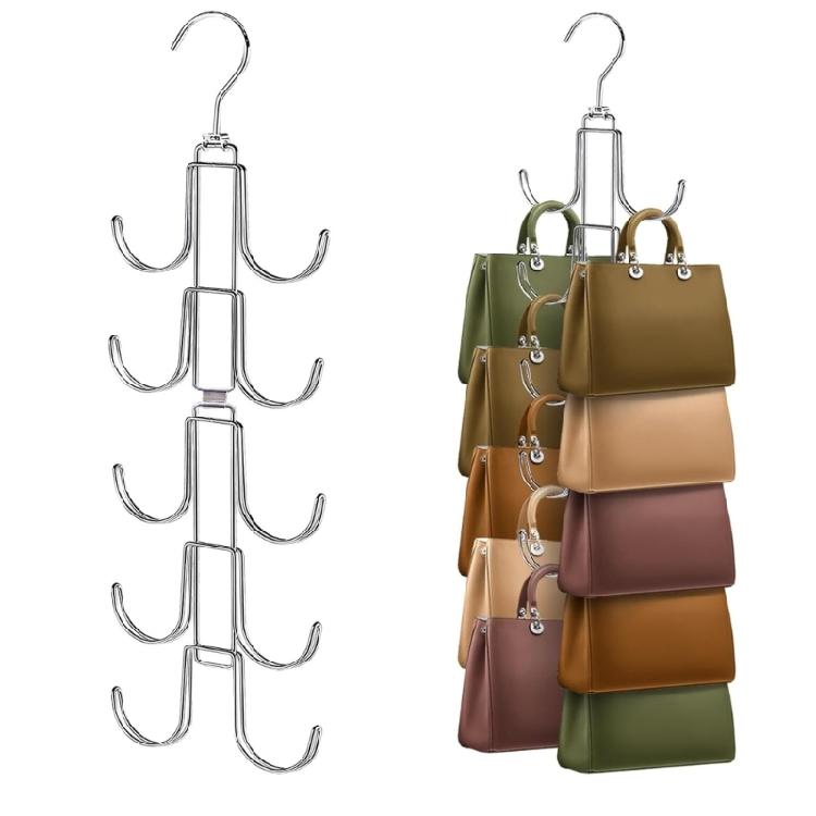 Vertical Rotating Storage Hanger With Adjustable Arms For Bag Accessory Rotating Iron Hook Home Organization Tool