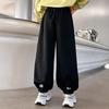 Girls' Versatile Black Sweatpants - Spring/Autumn Style, Loose Fit Casual Pants for Middle and Big Kids