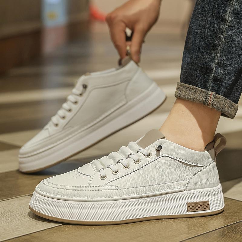 Fashion Leather Classic Men's Walking Shoes Men's Vulcanize Shoes Male 2025 New Handmade Skate Footwear Lace-Up Men Casual Outdoor Flats