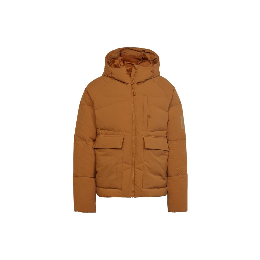 Adidas Logo Print Zip-Up Down Jacket Men Outerwear Yellow HN9932