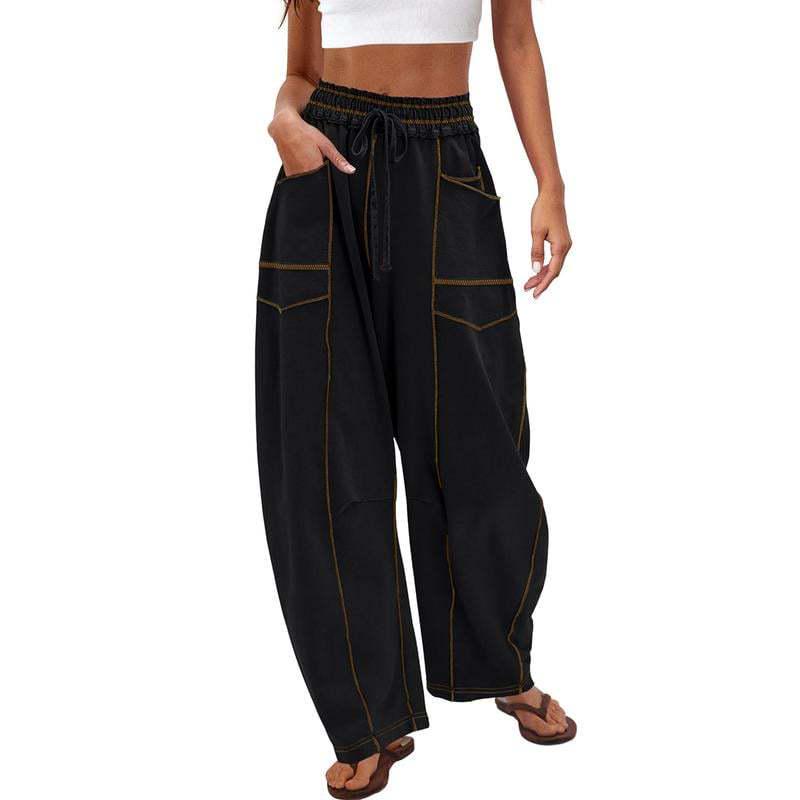 

2025 Women s Loose Wide-Leg Drawstring Summer Pants - Casual Hot-Selling Sweatpants 2XL чорний