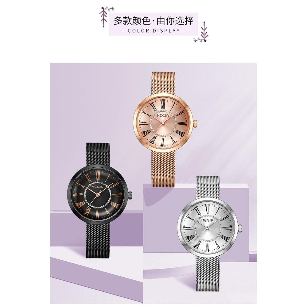Classic Business Women Quartz Watch Round Roman Dial Rhinestone Ring Decor Mesh Strap Daily Waterproof Wrist Watch