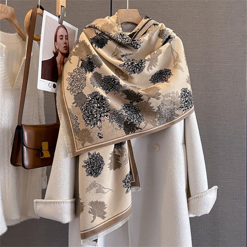 Travel Poncho Warm Cashmere Scarf Women  Luxury Thick Blanket Winter Bufanda Shawl Print New Wraps Pashmina Female Stoles