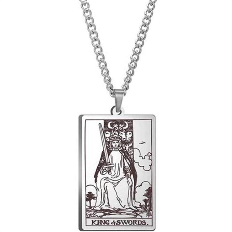 Tarot Stainless Steel Necklace Men'S Hip Hop Personality Retro Square Pendant Sweater Necklace