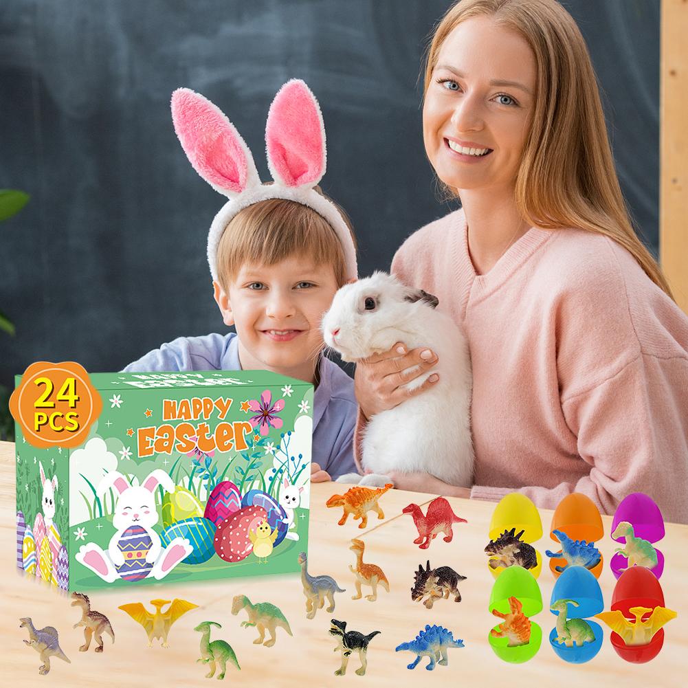 12Pcs Prefilled Easter Eggs Easter Basket Stuffers with Dinosaur Toys Filled Easter Egg Gift Colorful for Kids Toddlers