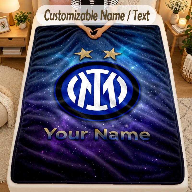 Flannel BlanketInter Milan Custom Name Text Personalized Soft Warm Throw Blanket Home Decor Gift