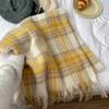 Korean Style Imitation Cashmere Plaid Scarf - Women's Warm, Thick, and Versatile Neck Warmer for Fall and Winter.