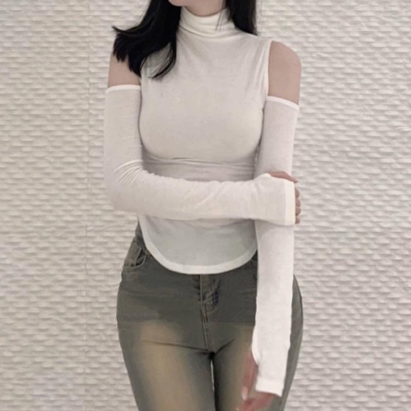 Korejský zeštíhlující top s výstřihem odhalujícím ramena a dlouhým rukávem pro ženy