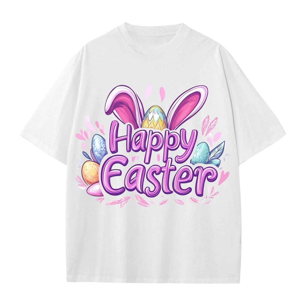 Boys And Girls Casual Loose Easter Print T-Shirt Round Neck Pullover Short Sleeve Top