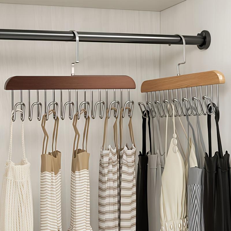 1pc Solid Wood Hanger 8 Hooks, Hook Hanger Underwear with Storage Artifact, Clothing Hanger, Clothing Storage Rack Saves Space 360 Degree Rotation