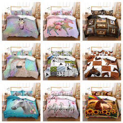 3D Horse Bedding Set Animal Duvet Cover Pillowcase 2/3pcs Birthday Gift AU210 * 240 Full Size Quick Drying Soft and Minimalist Style Home Textile