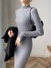 Women Mock Neck Solid Slim Sweater Dress Long Sleeve Knit Sexy Bodycon Dress Basic Casual Dress for Women Autumn Winter
