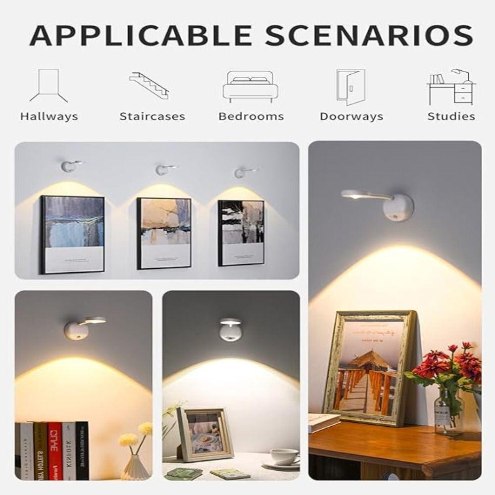 LED Wireless Spotlight Painting Lamp Motion Sensor Battery Operated Art Display Light Cat-Eye Bulb Dimmable Wall Lamp Wall