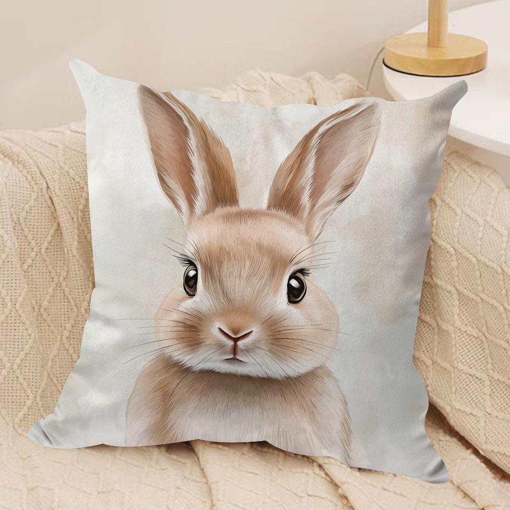 Cute Easter Bunny Cushion Cover Short plush Doublesided Print Square Throw Pillow Covers Sofa Home Cushion Decor