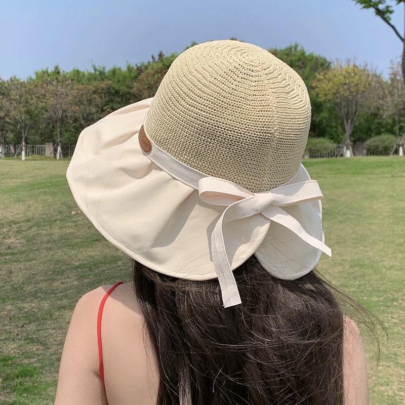 Cappello da sole da donna in paglia con tesa extra larga e bordo in pizzo traspirante per l'estate e la spiaggia