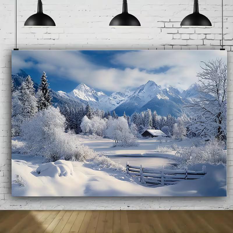 2D Winter Mountain Landscape Backdrop with Snow-Capped Peaks for Festival Photos 47.2x31.5inch/120*80cm