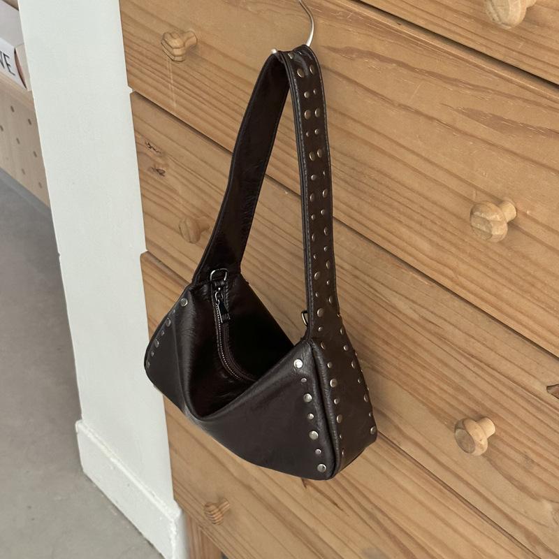 SHELKSBAG Vintage Studded Women Shoulder Bag Y2k Luxury Motorcycle Style Faux Leather Underarm Bags Crossbody 2026 Trend Handbag