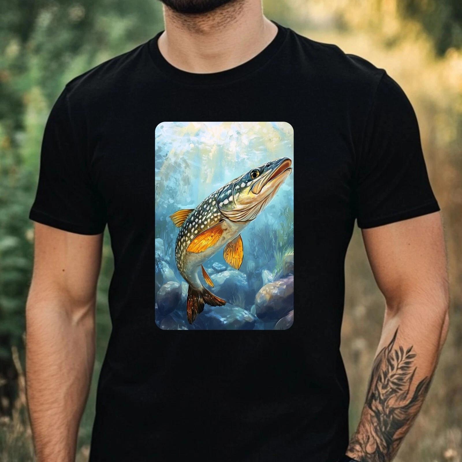 T-Shirt Herren Hecht Fischart Motiv Baumwolle Größe XS bis 5XL M