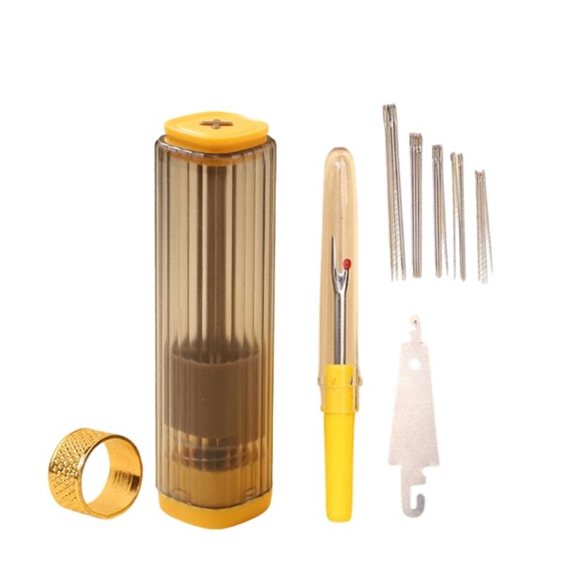 Retractable Magnetic Needle Holder Box with Thread Unpicker Large Eye Needle Thimble Multifunctional Sewing Tool Set