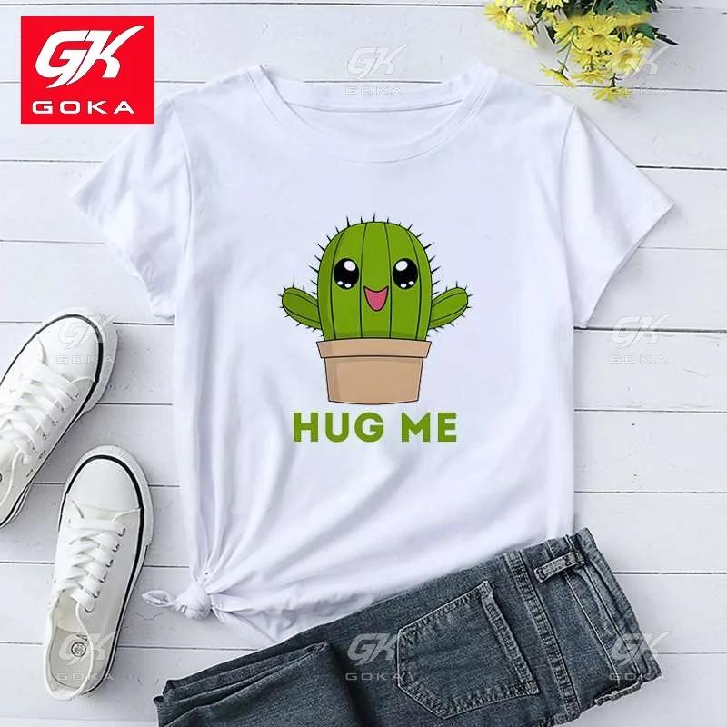 

Funny Cactus Hug Me Print Ctton T Shirt for Women Round Neck Short Sleeve Unisex Tee Shirt Femme Fashion Hip Hop Casual T Shirts S