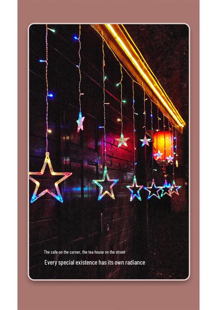 Solar-Powered Star and Moon LED String Lights - Colorful Outdoor Decor for Christmas and Festivals