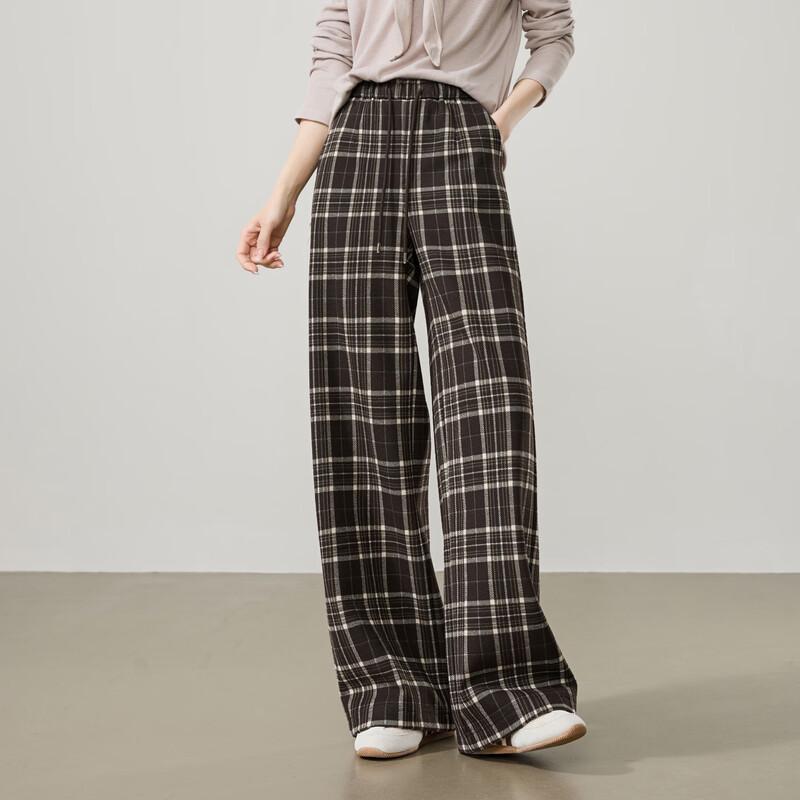 ESE-Y Women's Lazy Style Plaid Wide-Leg Casual Pants